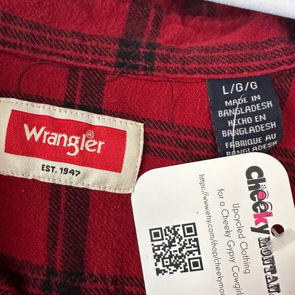 T-Rex Unstoppable Plaid Flannel Shirt Large Oversize Shacket Unique Upcycled - Picture 5 of 5